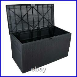 Black 450L Plastic Storage Box Garden Outdoor Shed Utility Cushion Chest Truck