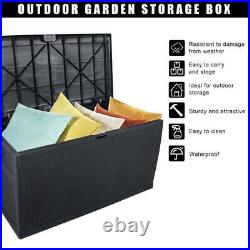 Black 450L Plastic Storage Box Garden Outdoor Shed Utility Cushion Chest Truck