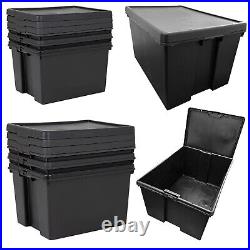 Black Plastic Impact Resistant XL Storage Containers Nestable Boxes With Lids