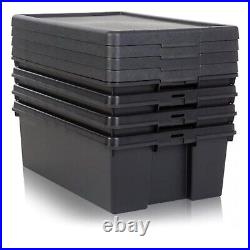 Black Plastic Impact Resistant XL Storage Containers Nestable Boxes With Lids