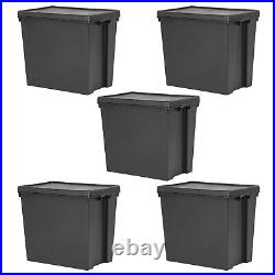 Black Storage Box with Lid Recycled Plastic Stackable Heavy Duty Containers UK