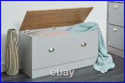 Blanket Box Ottoman Chest Toy Storage Bedding Wooden Trunk Grey & Oak Effect