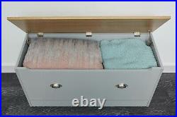 Blanket Box Ottoman Chest Toy Storage Bedding Wooden Trunk Grey & Oak Effect