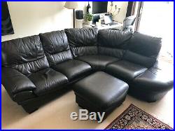 Brown real leather corner sofa seats 5 with large matching storage box pouffe