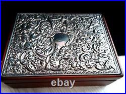 CARRS-Silver Large Mahogany Wooden Box Keepsake Box Sterling Silver Lid Gift
