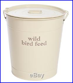 CREAM Large 15KG Metal Wild Bird Food Seed Storage Bin Box Container Bucket Lid
