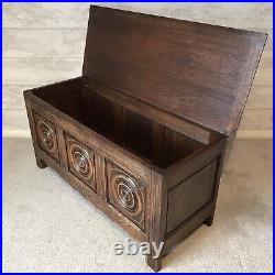 Charming Large Vintage Quality Solid Dark Oak Wood Blanket Box Storage Chest