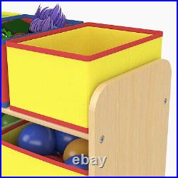 Children Kids Wooden Toy Storage Unit Playroom Shelf Rack With 9 Boxes Organizer