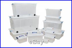 Clear Plastic Storage Boxes + Clip Lids Large Small Strong Container Box Wheels