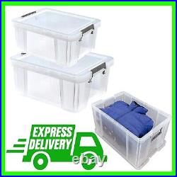Clear Reinforced Base Stackable & Nestable Large Storage Containers With Lids