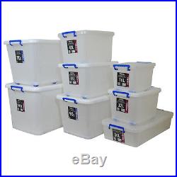 EXTRA LARGE HUGE STRONG PLASTIC STORAGE BOXES WHEELS CLIP LIDS STACKABLE BOX NEW