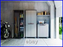 EXTRA LARGE KETER Low Storage Cabinet Grey Black Cupboard Outdoor Garden Garage