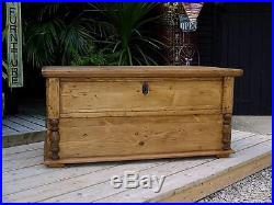 EXTRA LARGE! OLD ANTIQUE PINE VICTORIAN BLANKET BOX/CHEST/ STORAGE TRUNK/TABLE