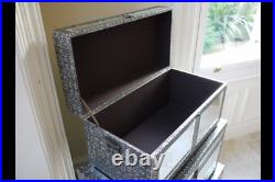 Embossed Set Of 3 Trunks Silver Mirrored Glass Storage Blanket Box Large Chest