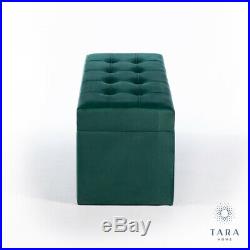 Emerald Green Matte Velvet Large Storage Trunk Ottoman Blanket Box (gb737)