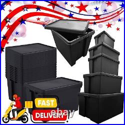 Extra Large Black Impact Resistant Home Office Plastic Storage Boxes With Lids