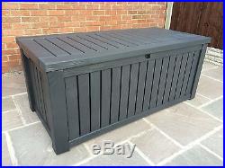 Extra Large Heavy Duty Plastic Garden Storage Box Dark Grey Lid Mechanism Sturdy