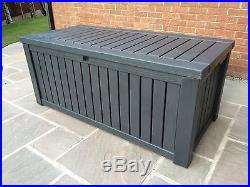 Extra Large Heavy Duty Plastic Garden Storage Box Dark Grey Lid Mechanism Sturdy