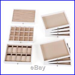 Extra Large Jewellery Box 10 Layer Storage Case Organizer Drawer White Leather