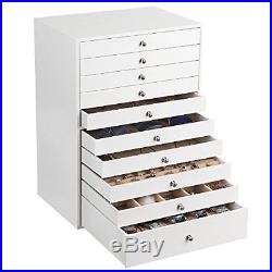 Extra Large Jewellery Box 10 Layer Storage Case Organizer With Drawer White Faux