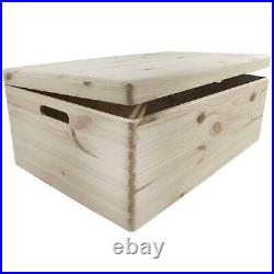 Extra Large Plain Pine Decorative Wood Storage Box Lid & Handles 60x40x23 cm