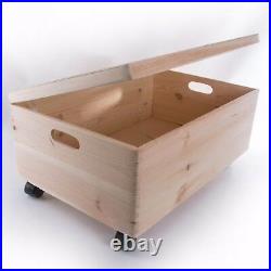 Extra Large Wooden Storage Box With Lid And Handles / Toy Chest Trunk On Wheels