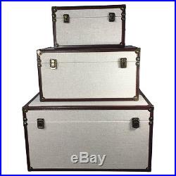 Fabulous Quality Set Of 3 Rustic Linen Storage Trunks Small Medium Large Box New