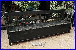 Fab! Large Old Pine/ Painted Black/green Storage Box Bench/settle-we Deliver