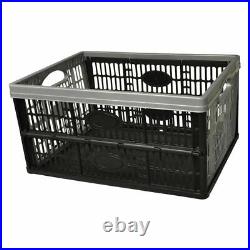 Flat Collapsible Plastic Storage Crates Boxes Stackable 32 ltr Black Grey Fold