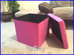 GIRLS Large Folding Storage PINK Suede Pouffe Single Seat Stool STORAGE Box