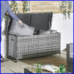 Garden Cushion Storage Box With Lid Rattan Large Utility Chest Outdoor Patio Shed