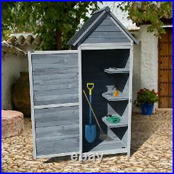 Garden Outdoor Wooden Tool Storage Shed With 3 Shelves and Door Storage Cupboard
