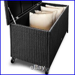 Garden Rattan Cushion Box Storage Box Patio Rollable Chest Trunk Large Black New