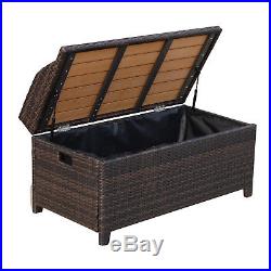 Garden Rattan Storage Box Bench Seat 2 Seater Waterproof Patio Organiser Wicker