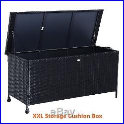 Garden Rattan Storage Cushion Box Outdoor Chest Patio Cabinet Wheels Lid Black