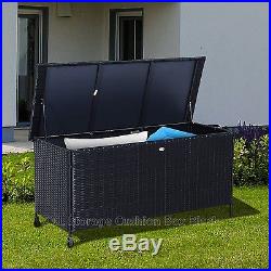 Garden Rattan Storage Cushion Box Outdoor Chest Patio Cabinet Wheels Lid Black