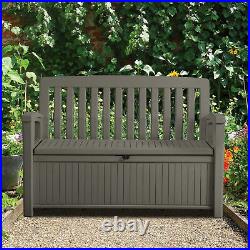 Garden Storage Bench Box Heavy Duty Patio Water Proof Plastic Taupe Brown