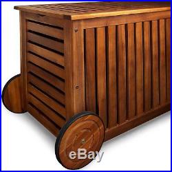 Garden Storage Bench Box Large Wooden Organizer Outdoor Acacia Deck Box Wheels