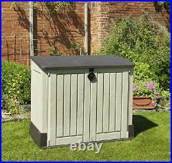 Garden Storage Box Wood Effect Keter Tools Shed Outside Beige / Brown