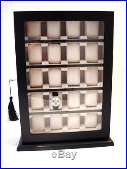 Graded 20 Large Wrist Watches Watch Cabinet Black Wood Display Storage Case Box