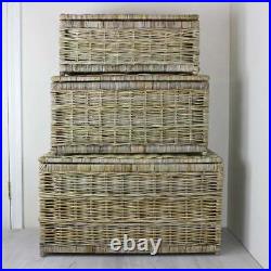 Grey & Buff Rattan Storage Trunk Wicker Chest Toy Basket Woven Lid Blanket Box