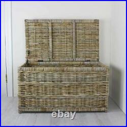 Grey & Buff Rattan Storage Trunk Wicker Chest Toy Basket Woven Lid Blanket Box