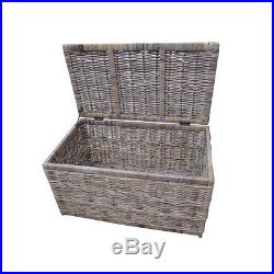 Grey & Buff Rattan Wicker Storage Trunk Chest Basket Box Blanket Toy Laundry Lid