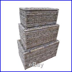 Grey & Buff Rattan Wicker Storage Trunk Chest Basket Box Blanket Toy Laundry Lid