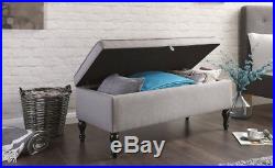 Grey Fabric Cushioned Ottoman Large Bedroom Storage Blanket Toy Box Bench Seat