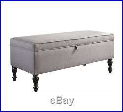 Grey Fabric Storage Ottoman Brown Wooden Legs Large Pouffe Blanket Box Chest