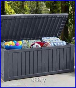 Grey Keter Extra Large Garden Plastic Outdoor Storage Box Chest Cupboard Tools