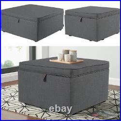 Grey Large Linen Storage Ottoman Pouffe Seat Foot Stool Storage Box Coffee Table