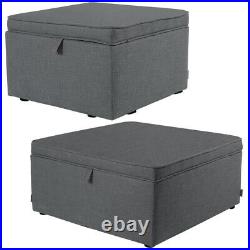 Grey Large Linen Storage Ottoman Pouffe Seat Foot Stool Storage Box Coffee Table