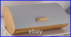 Grey Modern Bread Bin Food Storage Box Loaf Roll Large Kitchen Bamboo Wood Gift